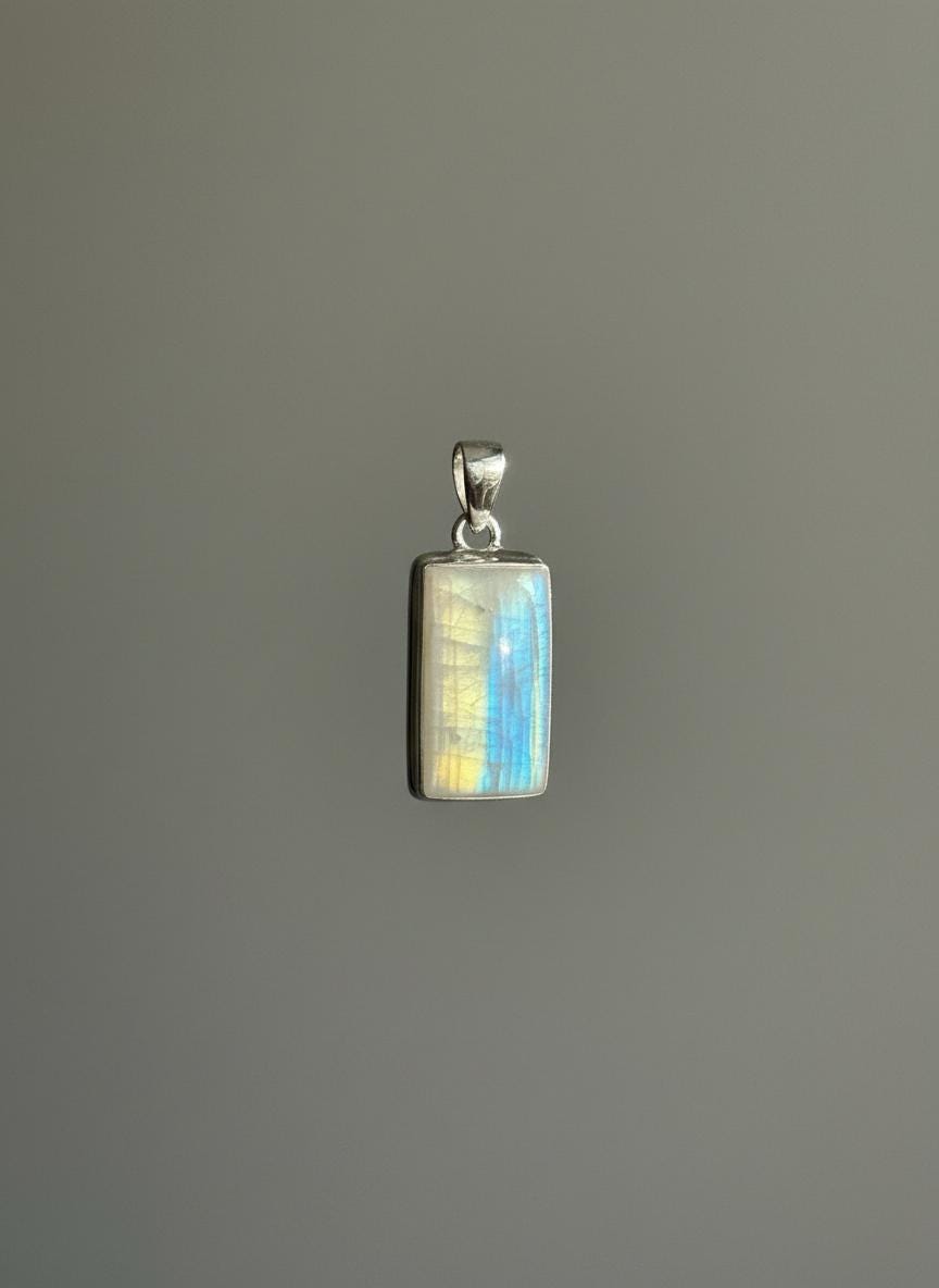 Faceted Blue Fire Moonstone Pendant: Sterling Silver, Handmade UK