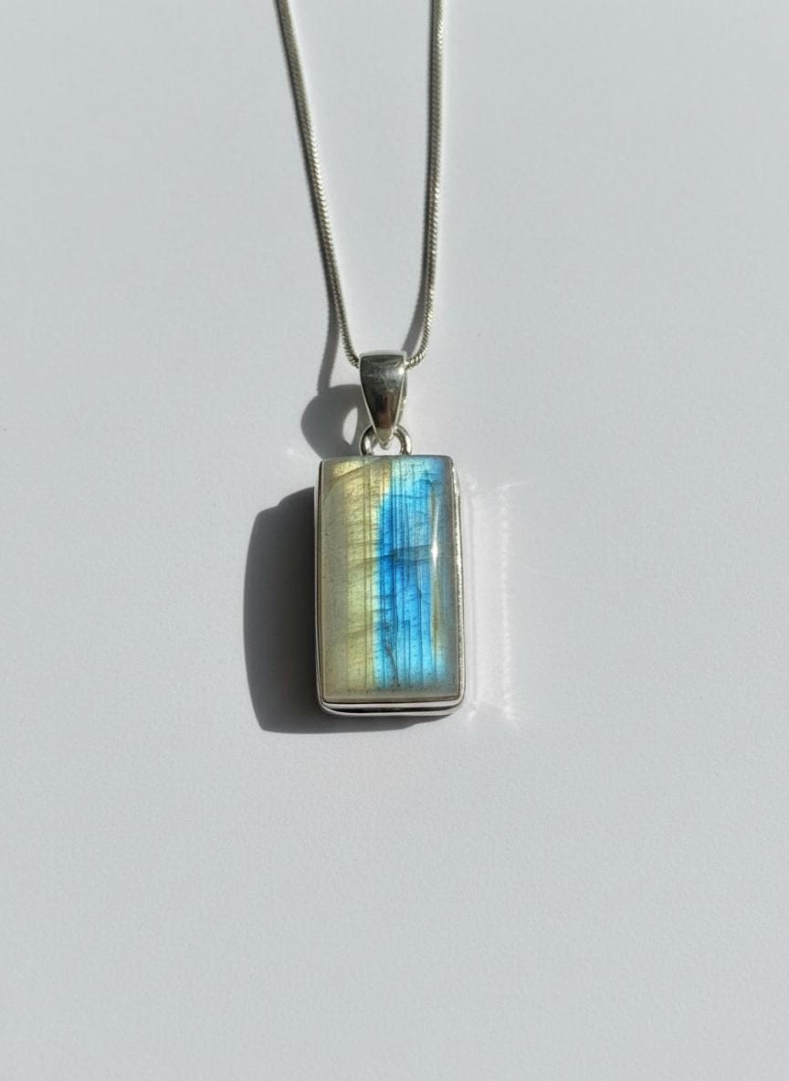 Faceted Blue Fire Moonstone Pendant: Sterling Silver, Handmade UK