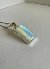 Faceted Blue Fire Moonstone Pendant: Sterling Silver, Handmade UK