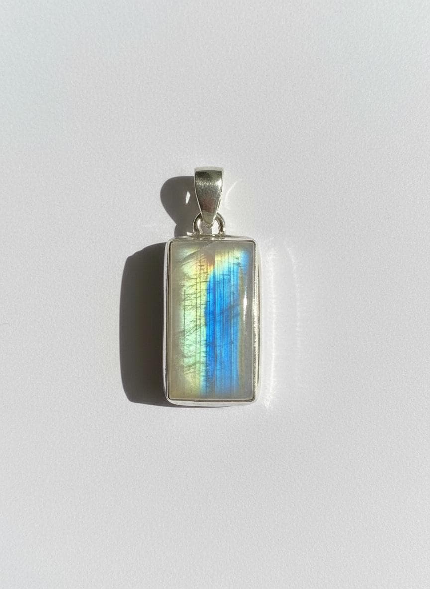 Faceted Blue Fire Moonstone Pendant: Sterling Silver, Handmade UK
