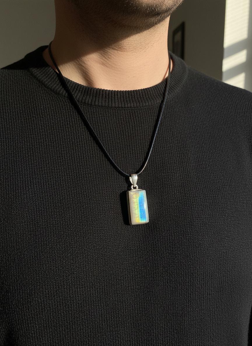 Faceted Blue Fire Moonstone Pendant: Sterling Silver, Handmade UK