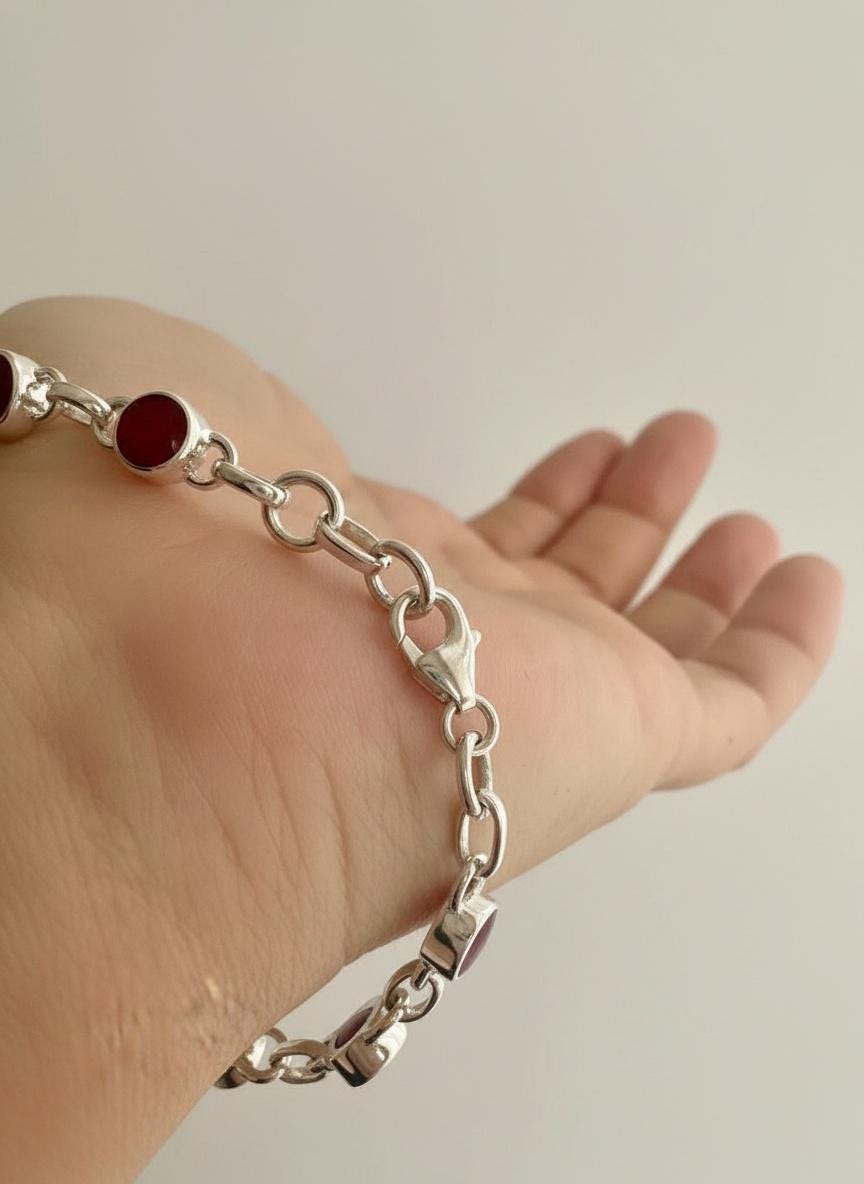 Ruby Sterling Silver Bracelet – 11 Gemstones, July Birthstone Gift