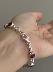 Ruby Sterling Silver Bracelet – 11 Gemstones, July Birthstone Gift