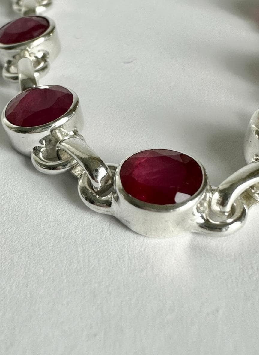 Ruby Sterling Silver Bracelet – 11 Gemstones, July Birthstone Gift