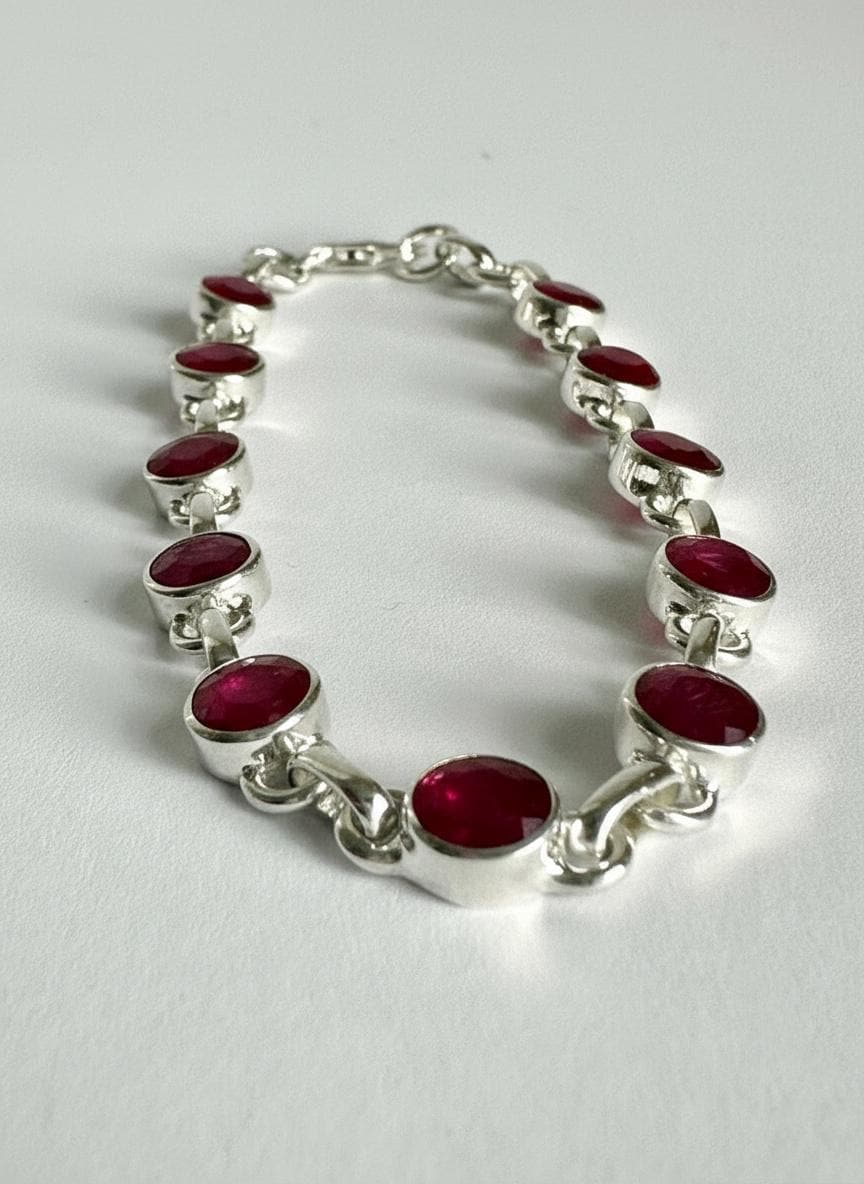 Ruby Sterling Silver Bracelet – 11 Gemstones, July Birthstone Gift
