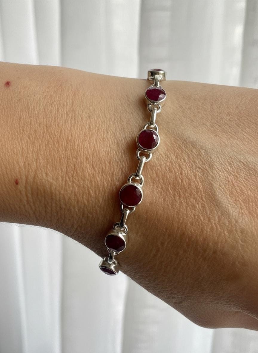 Ruby Sterling Silver Bracelet – 11 Gemstones, July Birthstone Gift