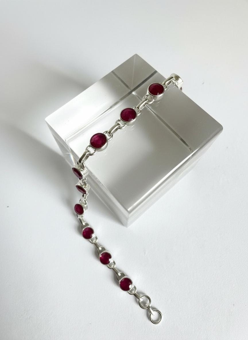 Ruby Sterling Silver Bracelet – 11 Gemstones, July Birthstone Gift