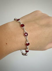 Ruby Sterling Silver Bracelet – 11 Gemstones, July Birthstone Gift