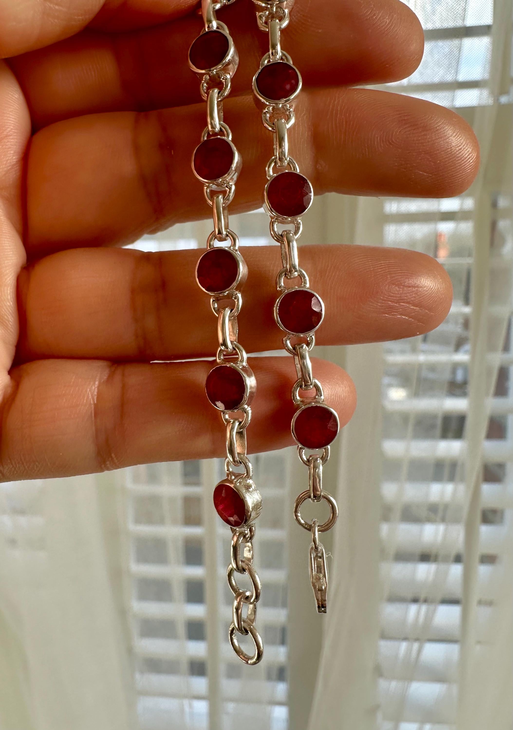 Ruby Sterling Silver Bracelet – 11 Gemstones, July Birthstone Gift