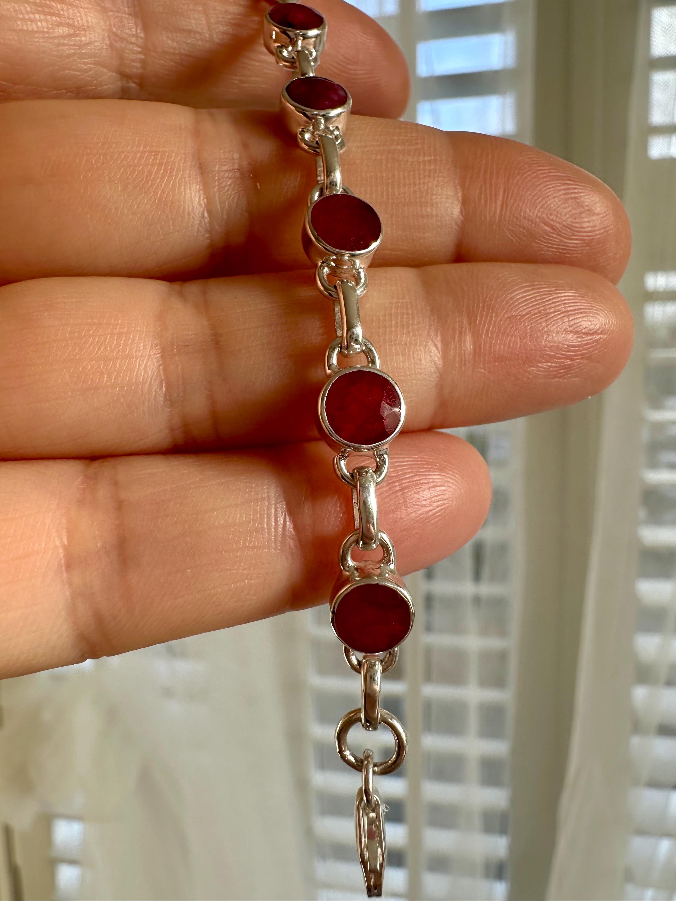 Ruby Sterling Silver Bracelet – 11 Gemstones, July Birthstone Gift