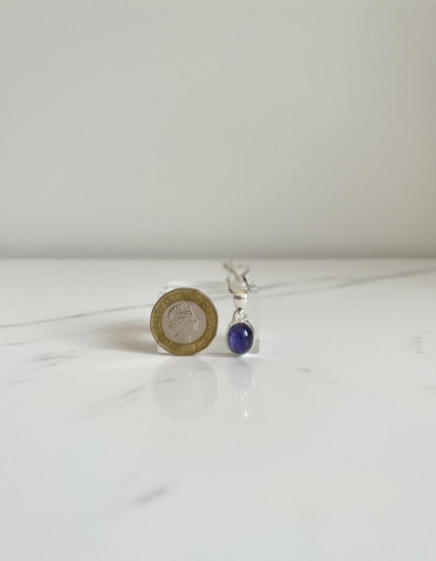 Iolite Sterling Silver Pendant Pleochroic Blue Oval 925 Handmade UK