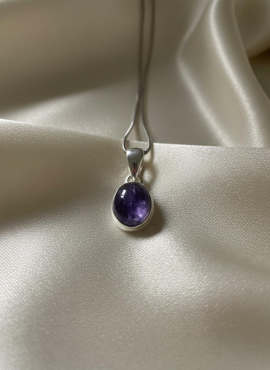 Iolite Sterling Silver Pendant Pleochroic Blue Oval 925 Handmade UK