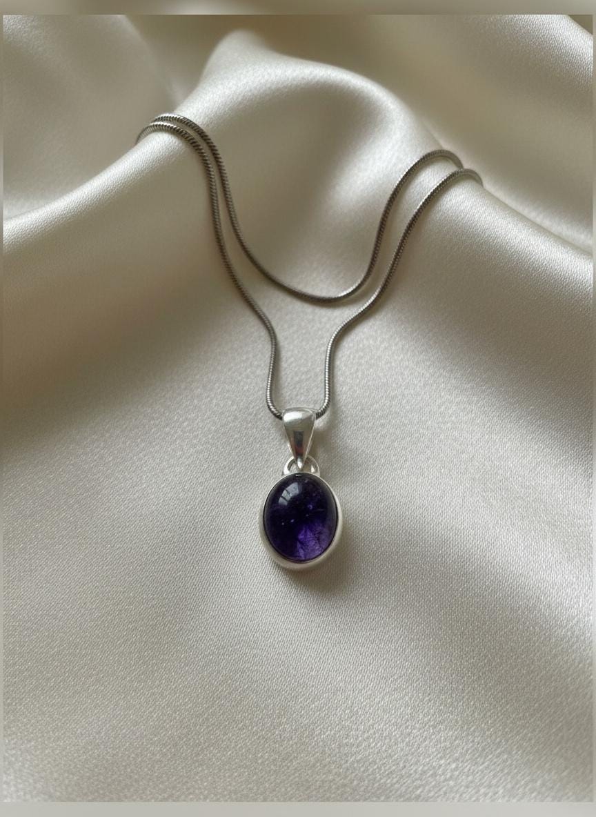 Iolite Sterling Silver Pendant Pleochroic Blue Oval 925 Handmade UK