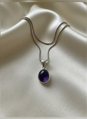 Iolite Sterling Silver Pendant Pleochroic Blue Oval 925 Handmade UK