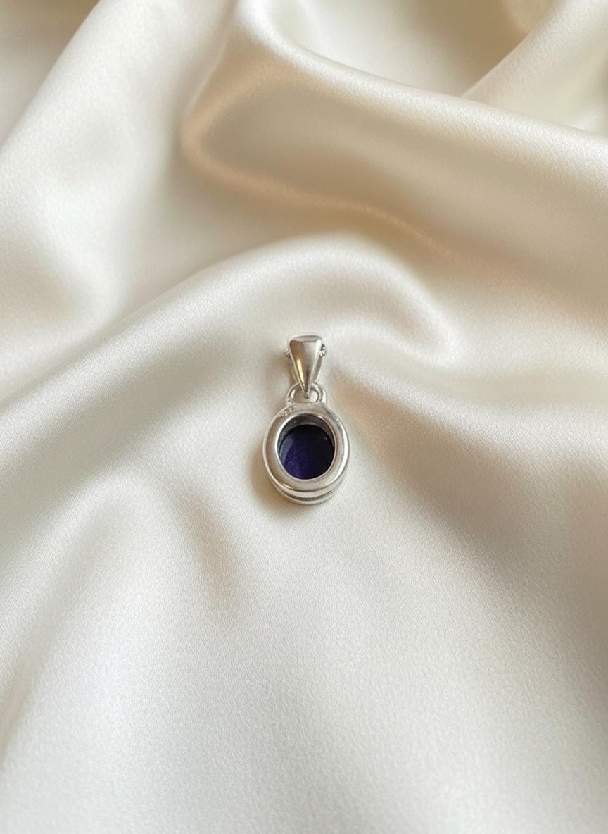 Iolite Sterling Silver Pendant Pleochroic Blue Oval 925 Handmade UK