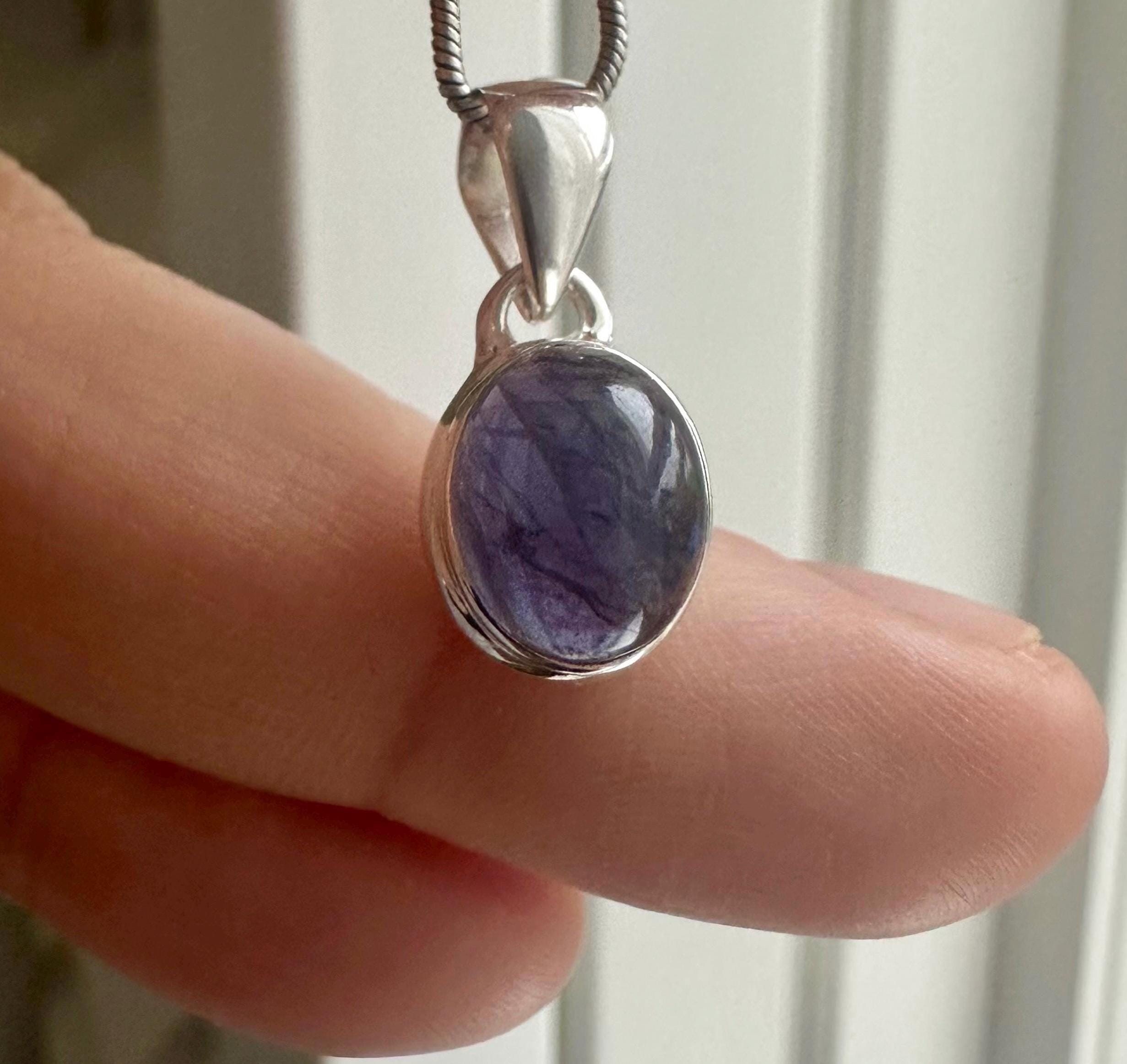 Iolite Sterling Silver Pendant Pleochroic Blue Oval 925 Handmade UK