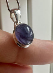 Iolite Sterling Silver Pendant Pleochroic Blue Oval 925 Handmade UK