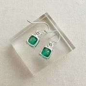 Emerald Green Quartz Earrings Sterling Silver Dangle Drop