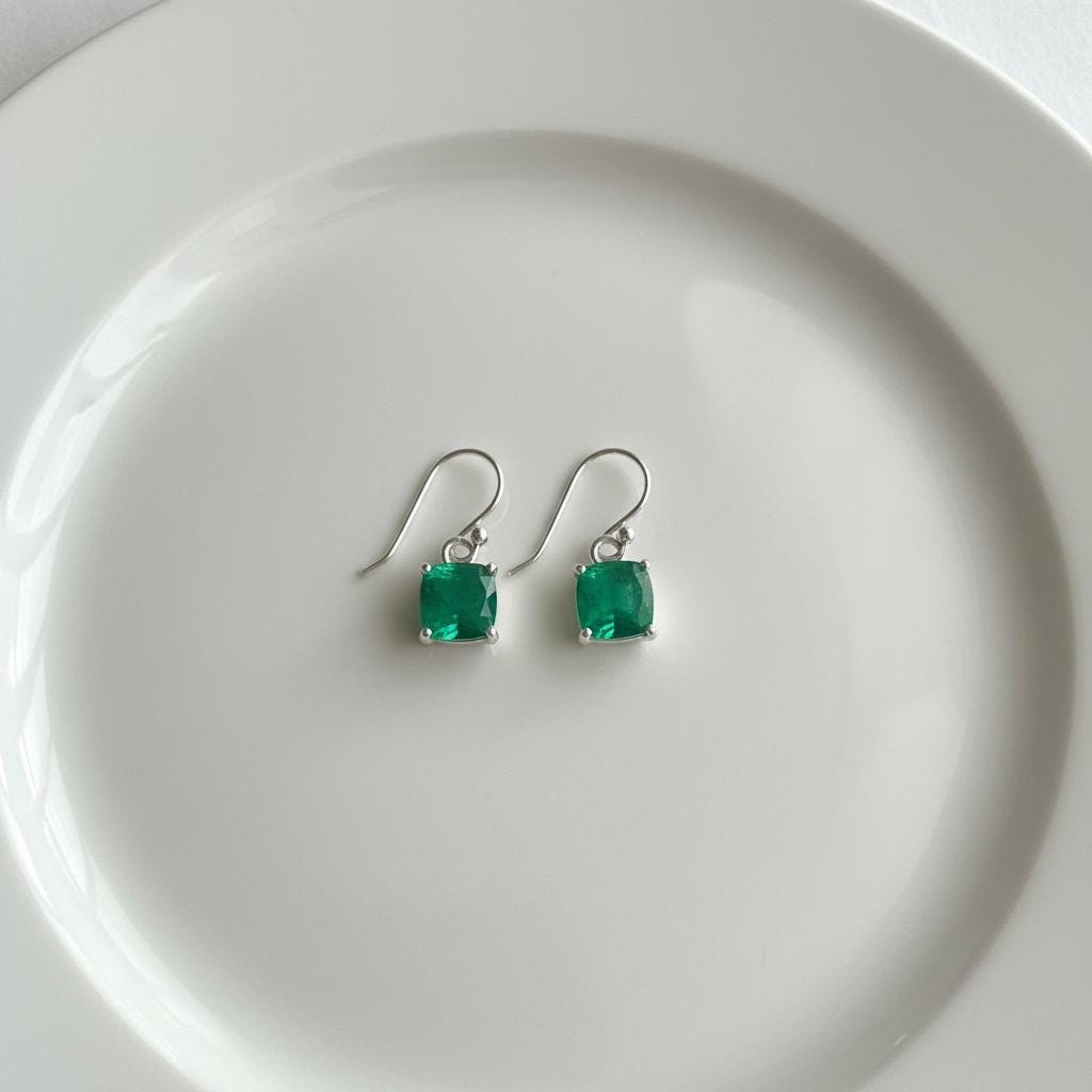 Emerald Green Quartz Earrings Sterling Silver Dangle Drop