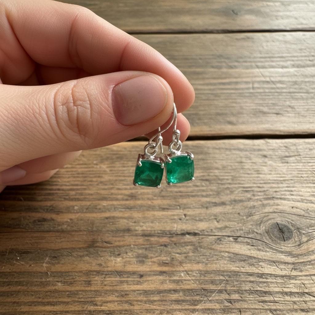 Emerald Green Quartz Earrings Sterling Silver Dangle Drop