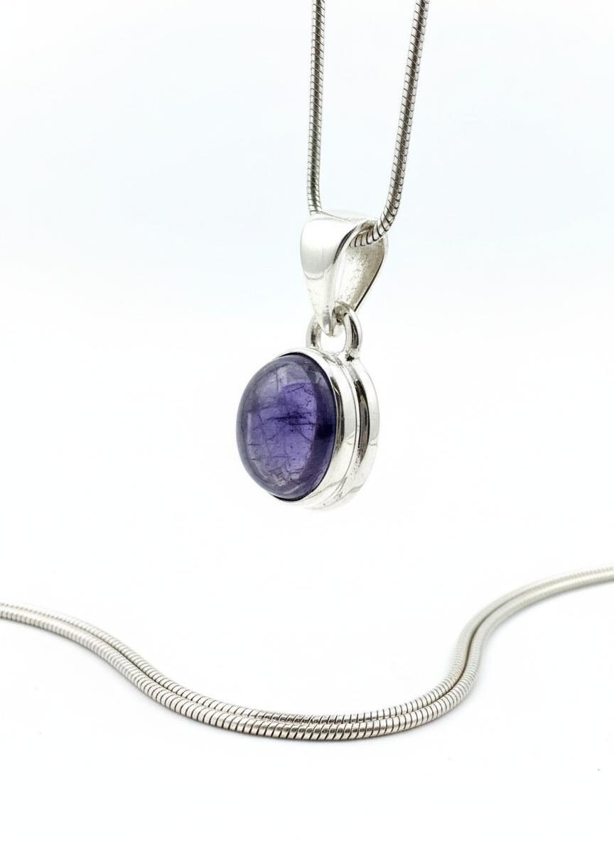 Iolite Sterling Silver Pendant Pleochroic Blue Oval 925 Handmade UK