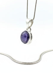 Iolite Sterling Silver Pendant Pleochroic Blue Oval 925 Handmade UK