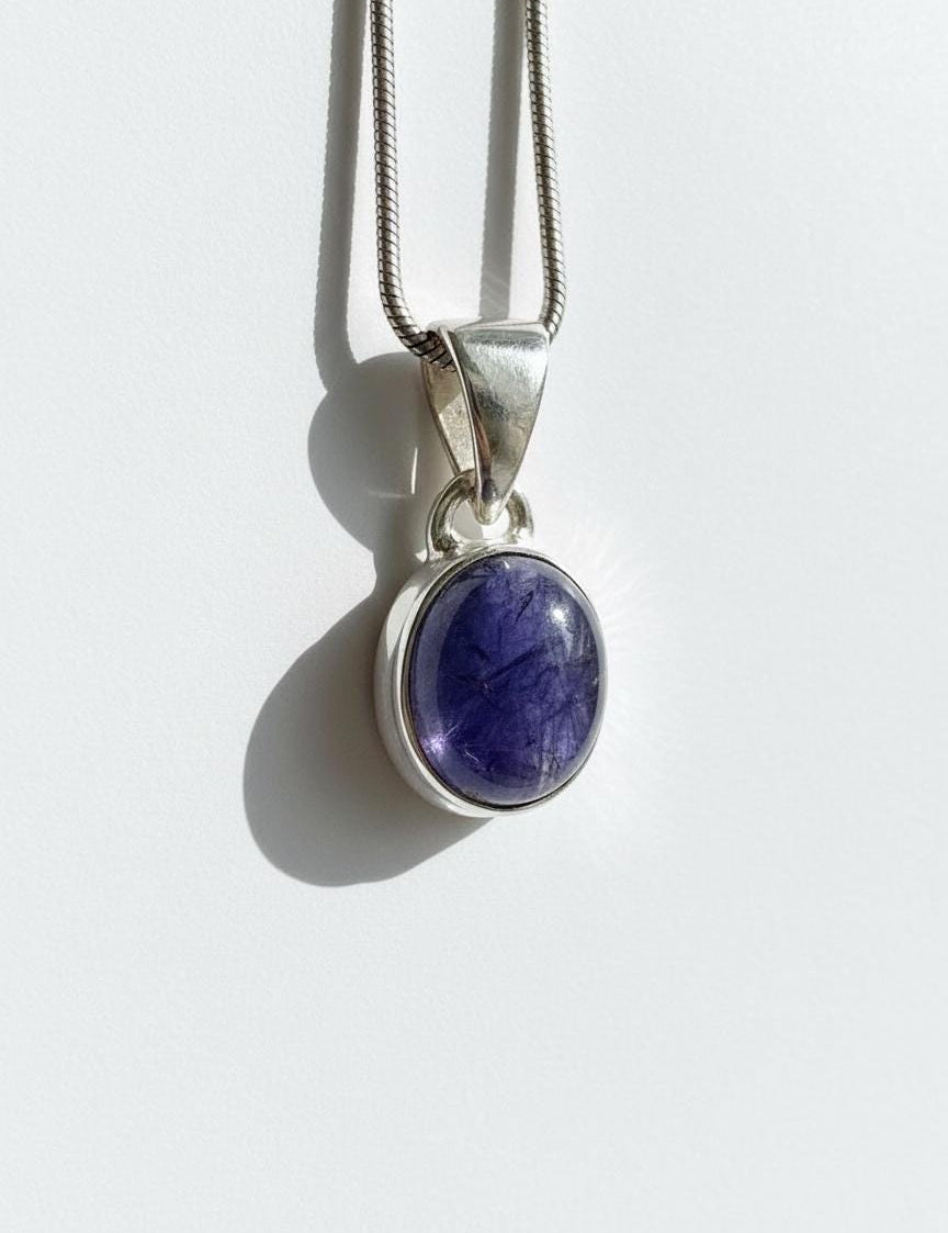 Iolite Sterling Silver Pendant Pleochroic Blue Oval 925 Handmade UK