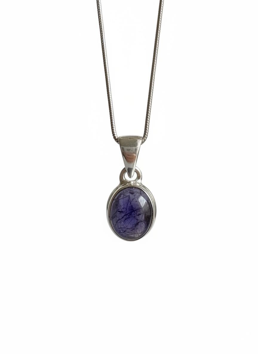 Iolite Sterling Silver Pendant Pleochroic Blue Oval 925 Handmade UK