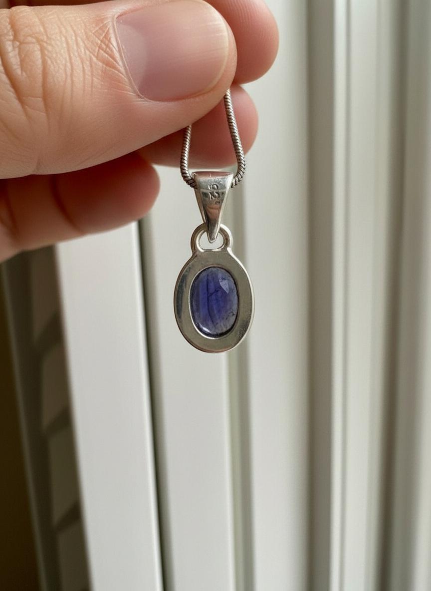 Iolite Sterling Silver Pendant Pleochroic Blue Oval 925 Handmade UK