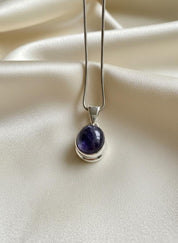 Iolite Sterling Silver Pendant Pleochroic Blue Oval 925 Handmade UK