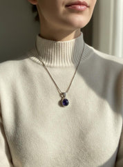 Iolite Sterling Silver Pendant Pleochroic Blue Oval 925 Handmade UK