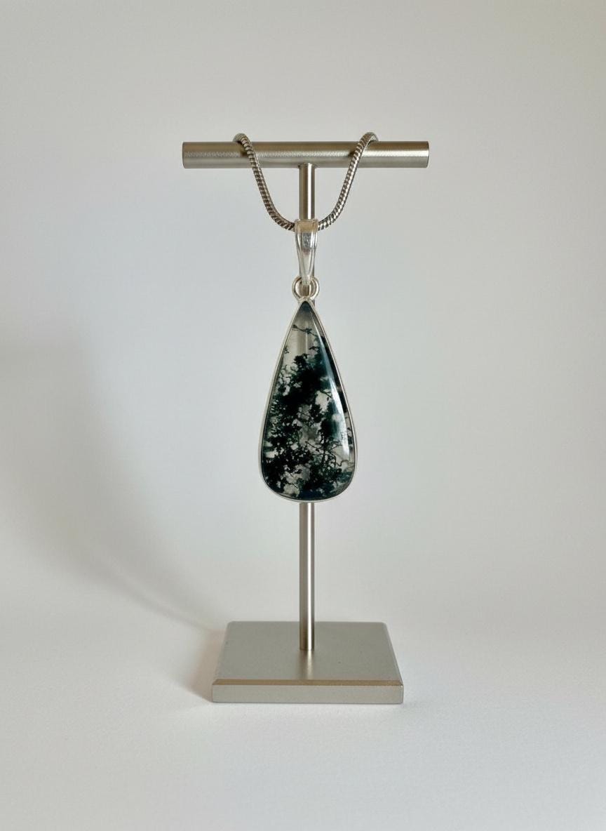 Moss Agate Teardrop Pendant 925 Sterling Silver