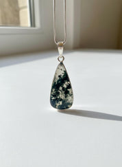 Moss Agate Teardrop Pendant 925 Sterling Silver