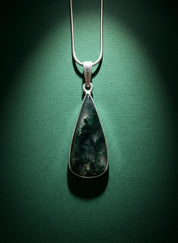 Moss Agate Teardrop Pendant 925 Sterling Silver