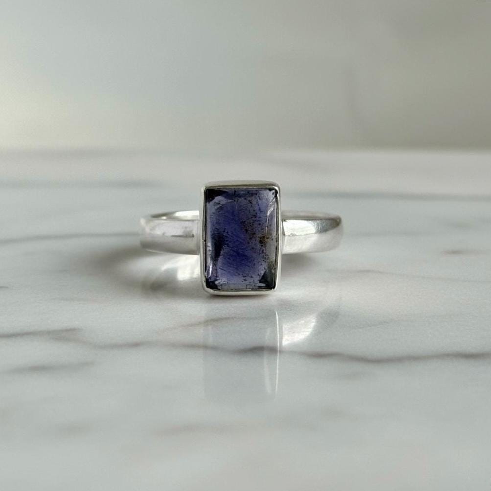 Iolite Sterling Silver Ring UK Size N 1/2 Blue Gemstone Gift