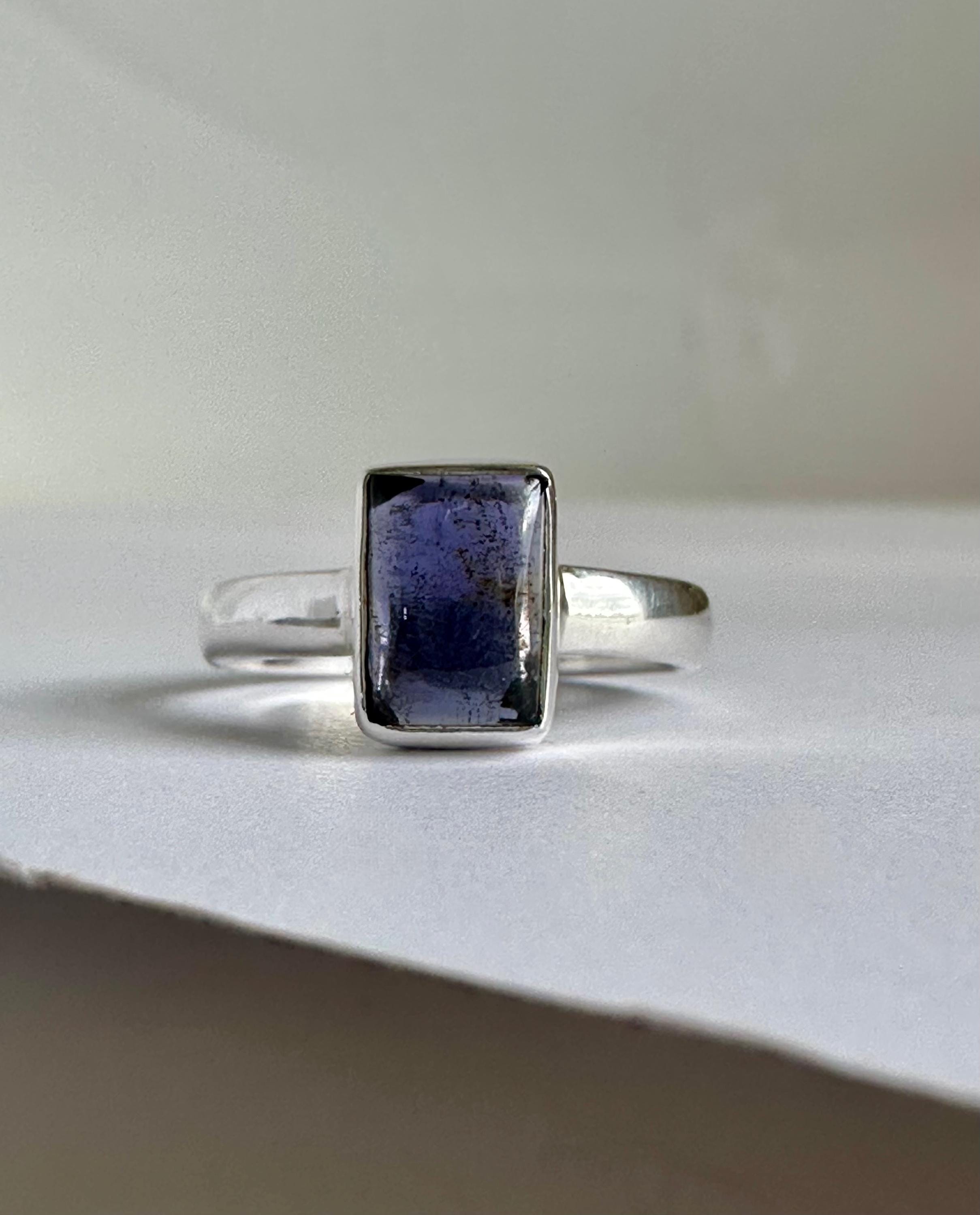 Iolite Sterling Silver Ring UK Size N 1/2 Blue Gemstone Gift