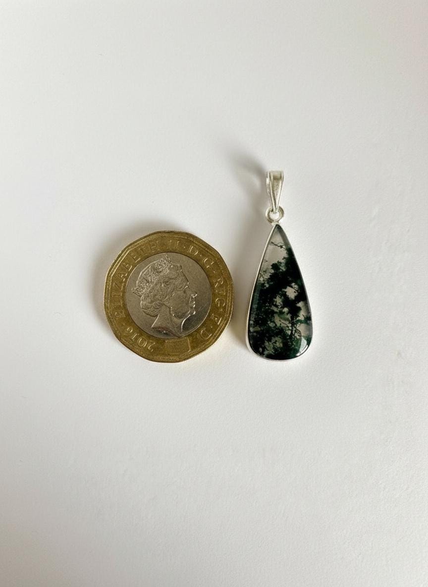 Moss Agate Teardrop Pendant 925 Sterling Silver