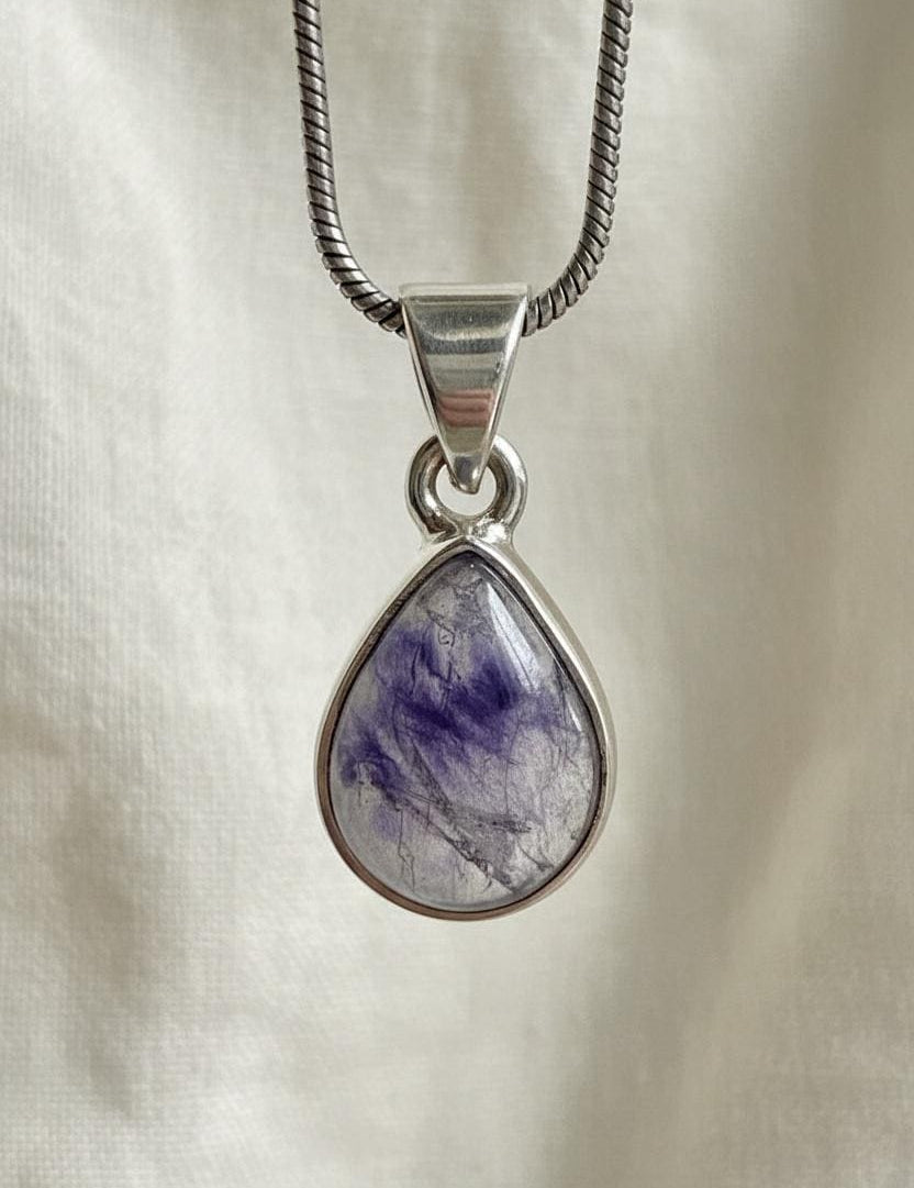 Teardrop Blue John Pendant in Silver | Derbyshire Spar Necklace