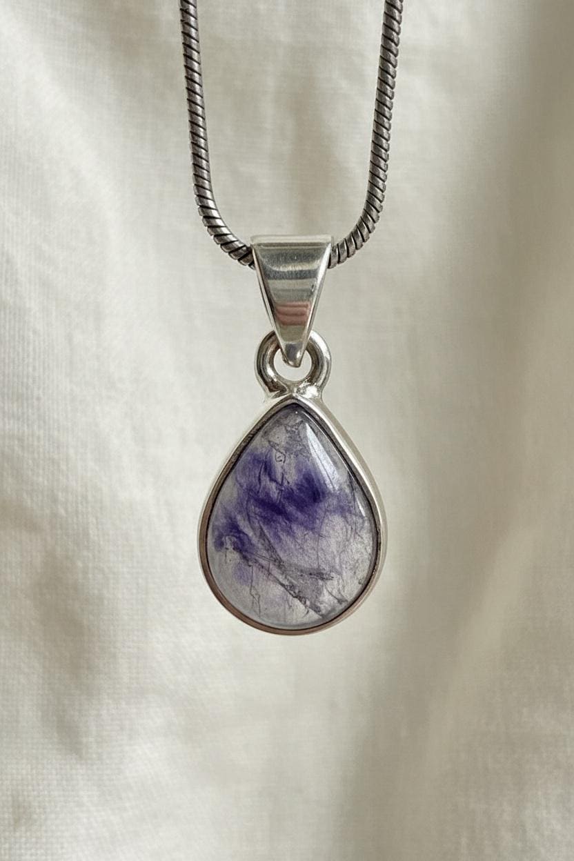 Teardrop Blue John Pendant in Silver | Derbyshire Spar Necklace
