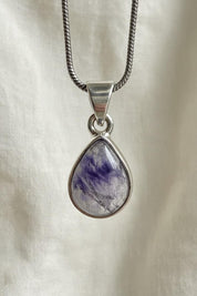 Teardrop Blue John Pendant in Silver | Derbyshire Spar Necklace