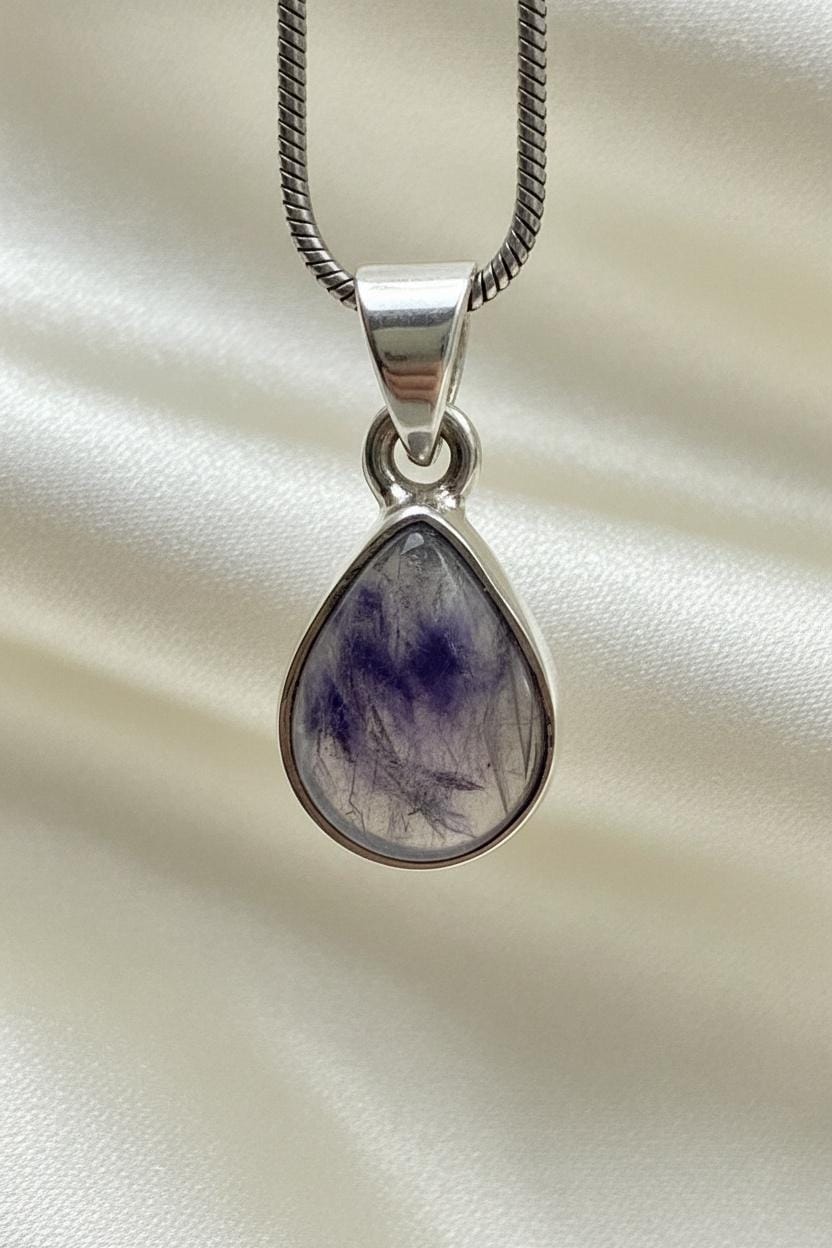 Teardrop Blue John Pendant in Silver | Derbyshire Spar Necklace