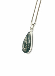 Moss Agate Teardrop Pendant 925 Sterling Silver Handmade UK