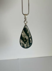 Moss Agate Teardrop Pendant 925 Sterling Silver Handmade UK