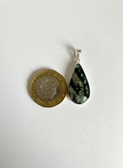Moss Agate Teardrop Pendant 925 Sterling Silver Handmade UK