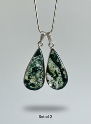 Moss Agate Pendant Set in Sterling Silver — Mother & Daughter Gift