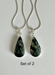Moss Agate Pendant Set in Sterling Silver — Mother & Daughter Gift