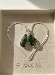 Moss Agate Pendant Set in Sterling Silver — Mother & Daughter Gift