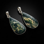 Moss Agate Pendant Set in Sterling Silver — Mother & Daughter Gift