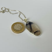 Blue John Oval Pendant 34×19 mm 925 Silver, Derbyshire Spar Cabochon, Handmade UK