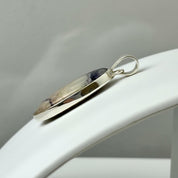 Blue John Oval Pendant 34×19 mm 925 Silver, Derbyshire Spar Cabochon, Handmade UK